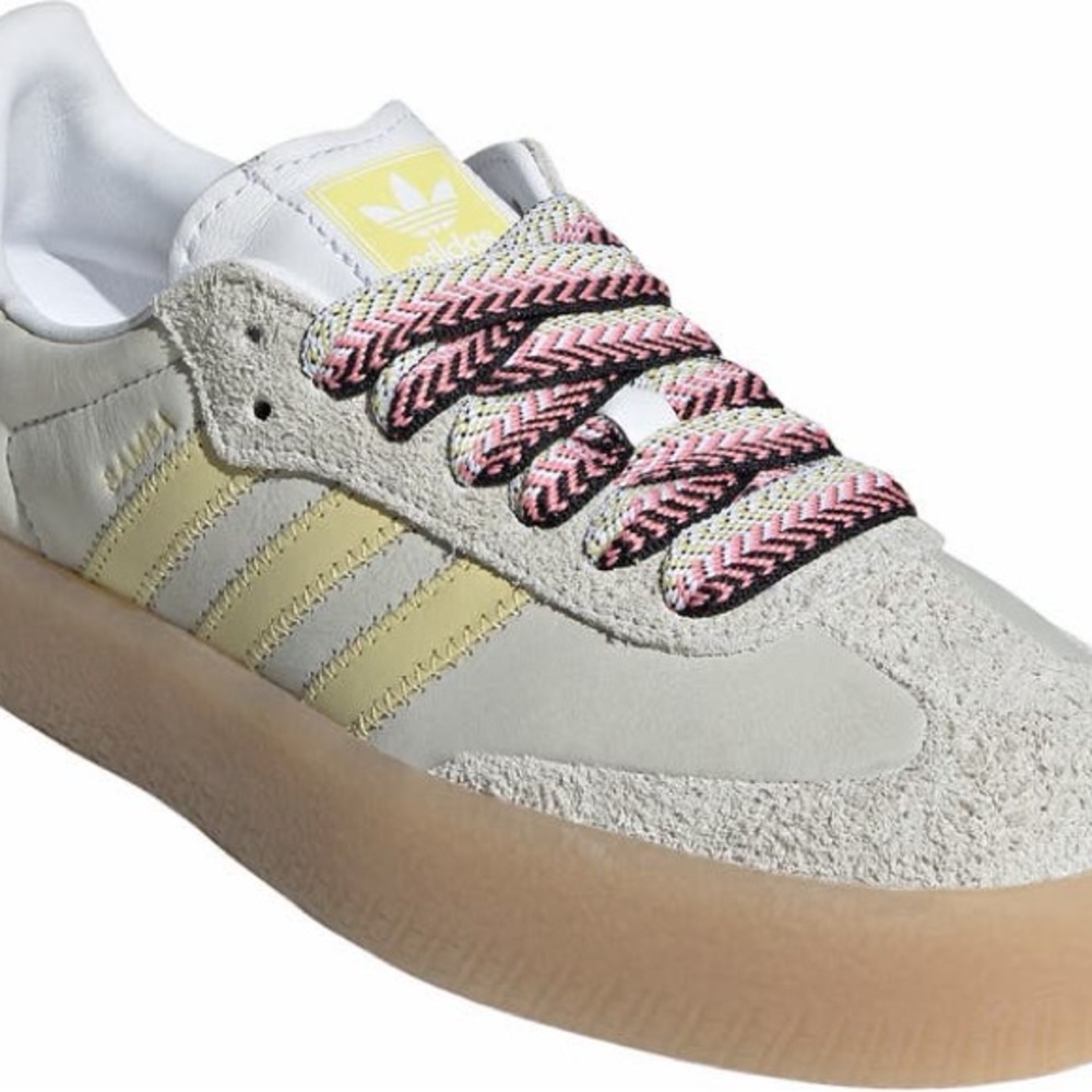 Adidas Women’s Sambae Greystone and Powder Yellow Sneakers - Picture 4 of 12